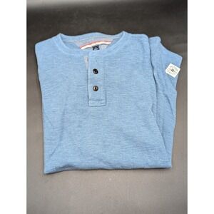 Tommy Hilfiger Mens 1/4 Button Lt. Blue Long Sleeve Collarless Shirt Size Medium